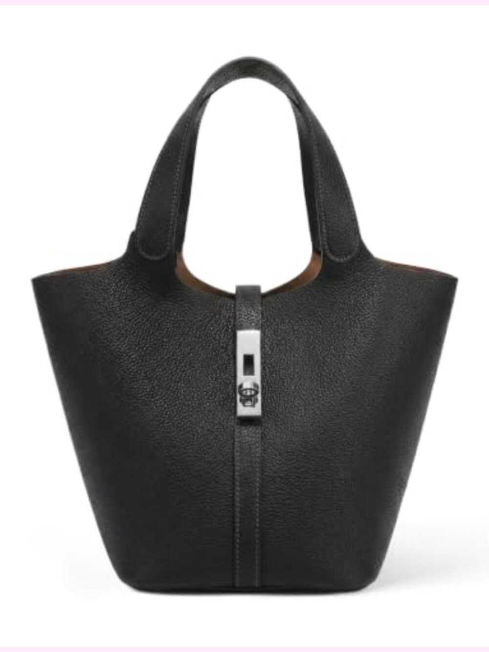 Vegan Leather Bucket Tote Handbag with Detachable Small Purse